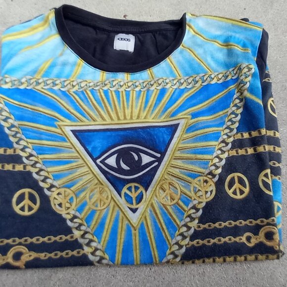 ASOS T-Shirt Pyramid Eye Gold Chains, Peace Signs Medium (M) - Picture 9 of 12